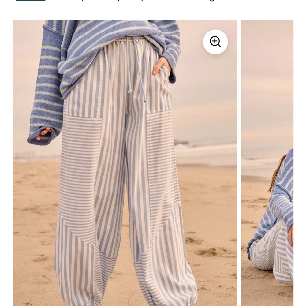 Promesa Jump for Joy Striped Drawstring Parachute Balloon Pants - Blue & White - Picture 2 of 8